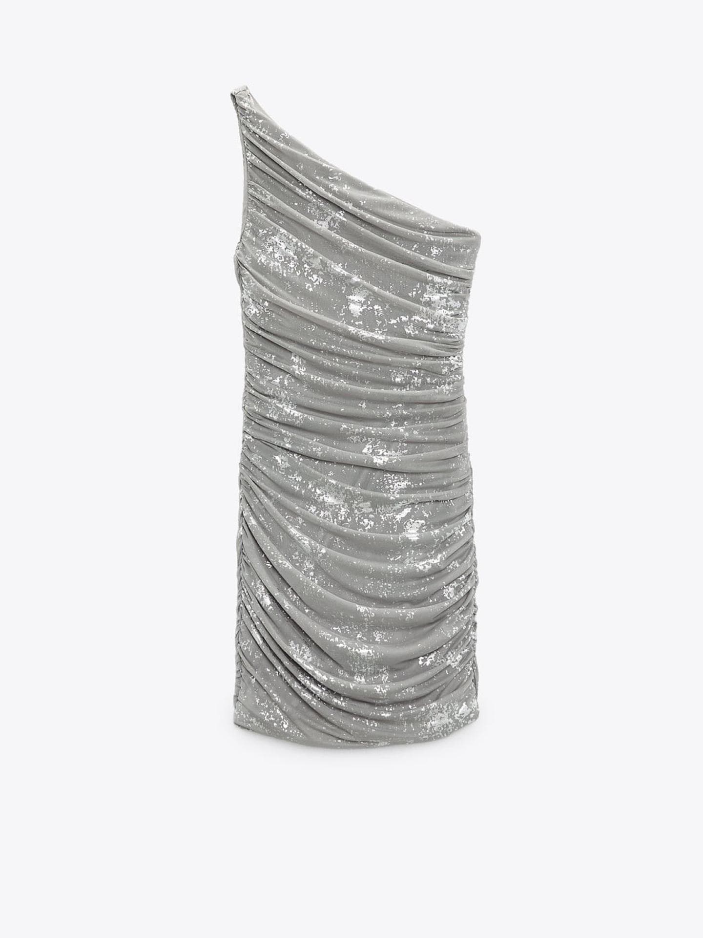 Kurzes Kleid mit asymmetrischem Ausschnitt. Breiter Träger. Drapierter Stoff. Print in Metalloptik. Verdeckter Reißverschluss an der Seitennaht. Zara Tüllkleid