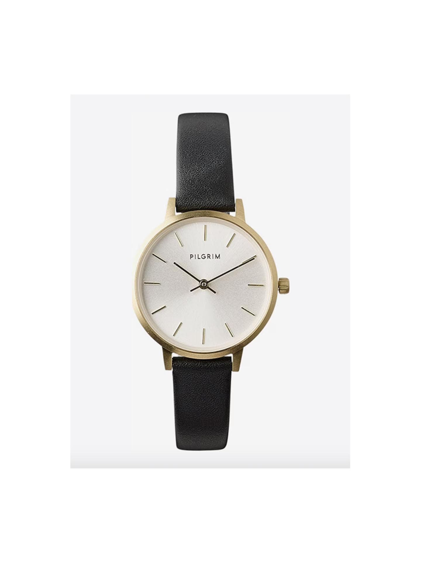 Runde Uhr mit schwarzem Armband von Pilgrim