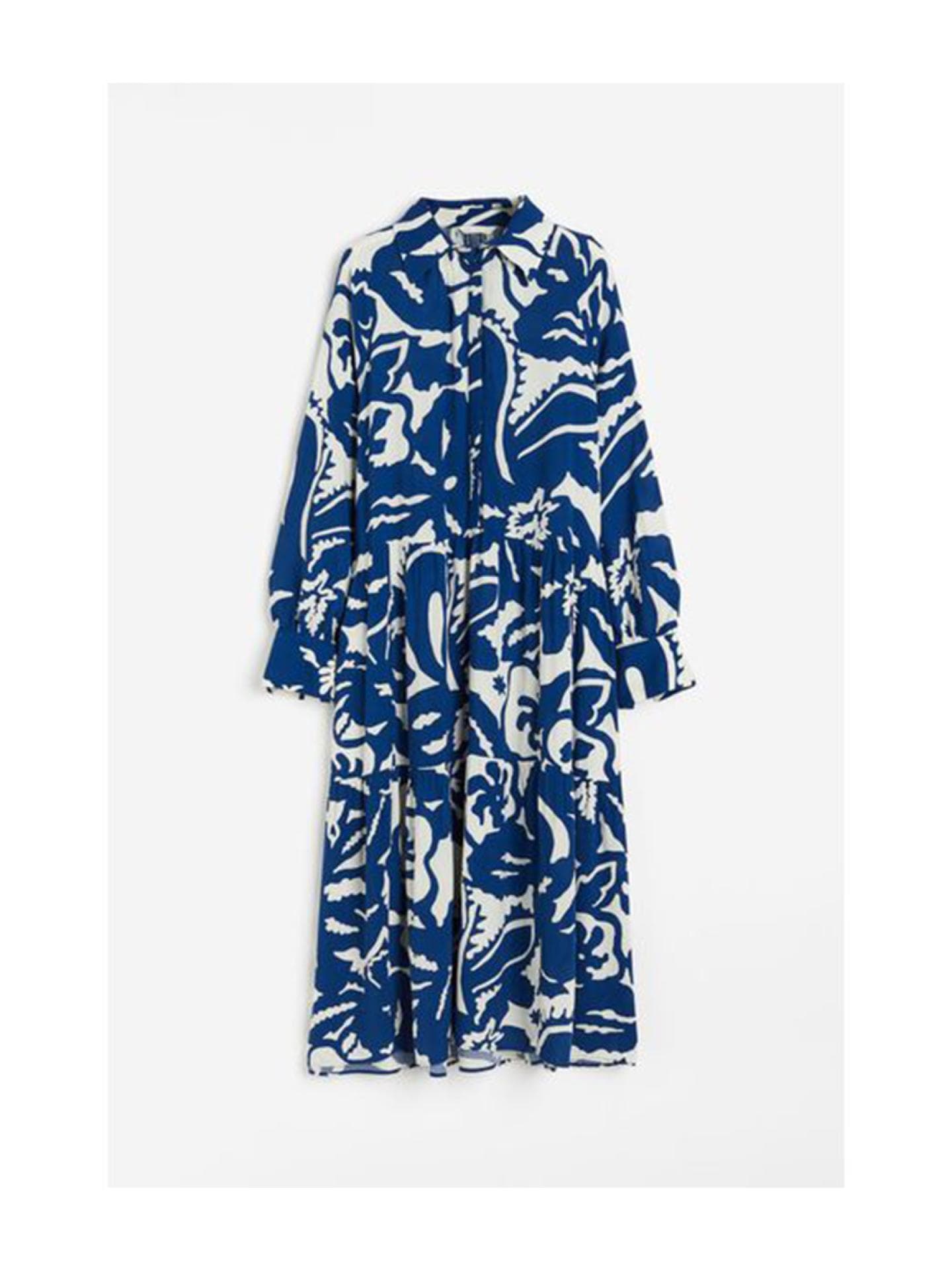 Blau gemustertes Blusenkleid aus Viskose von H&M