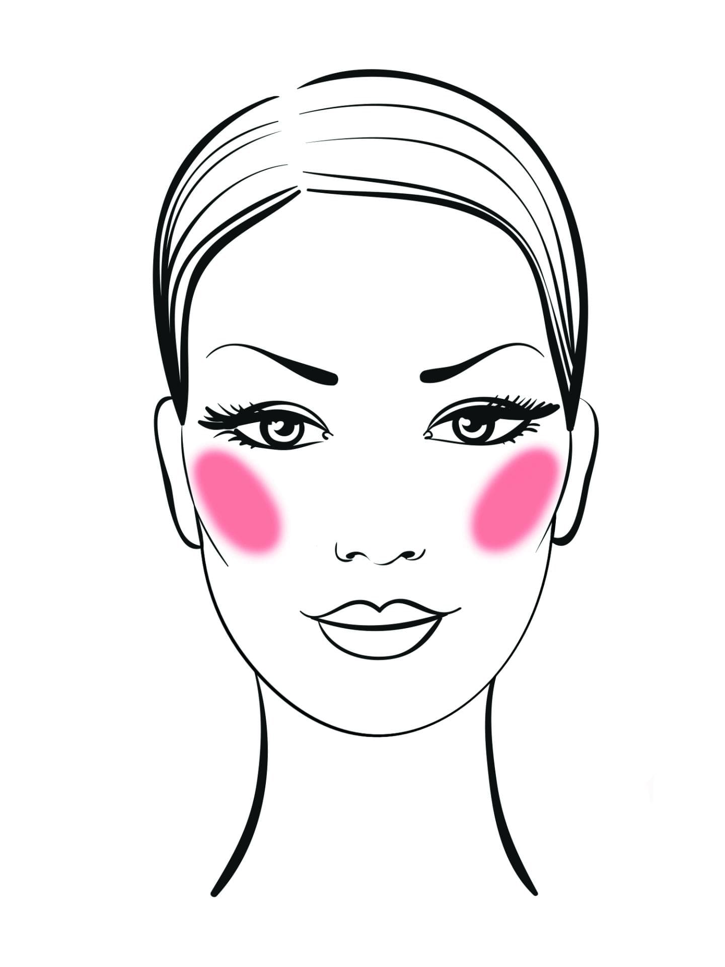 Ein ovales Gesicht ist bereits sehr ausgewogen, daher reicht es für ein kleines Lifting, den Blush auf den höchsten Punkt der Wangenknochen aufzutragen und zur Schläfe hin auszublenden.