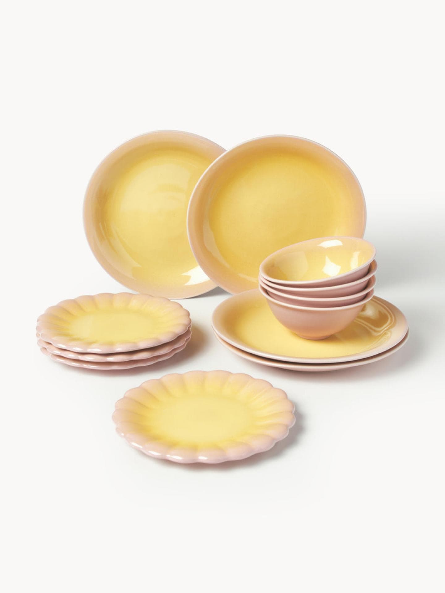 Handgefertigtes Geschirr-Set Marguerite, 4 Personen, 12er-Set