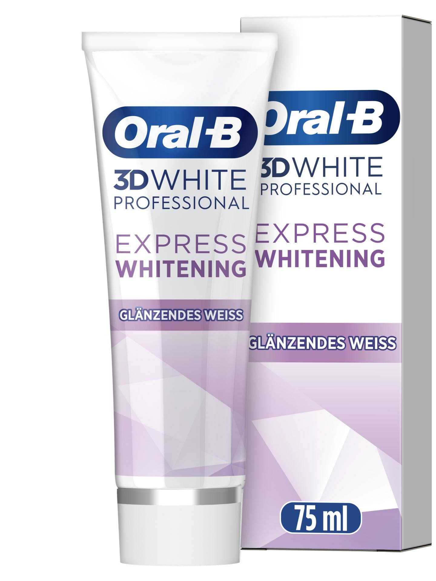 Die innovative Rezeptur der Oral-B 3D White Professional Express Whitening sorgt für eine sichtbare Zahnaufhellung innerhalb von drei Tagen. Die innovative Rezeptur der Oral-B 3D White Professional Express Whitening sorgt für eine sichtbare Zahnaufhellung innerhalb von drei Tagen.