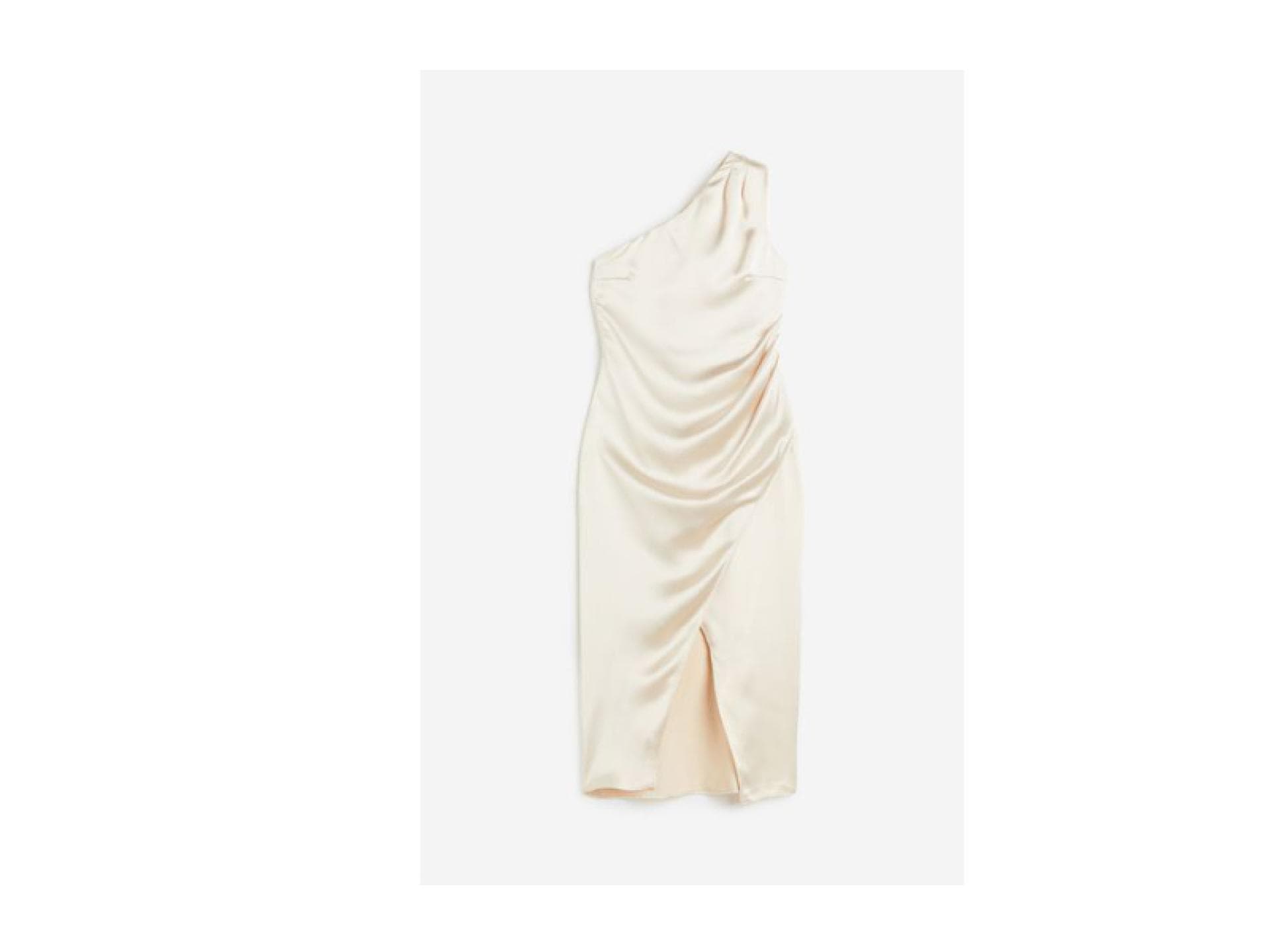 Schulterfreies Kleid in Beige