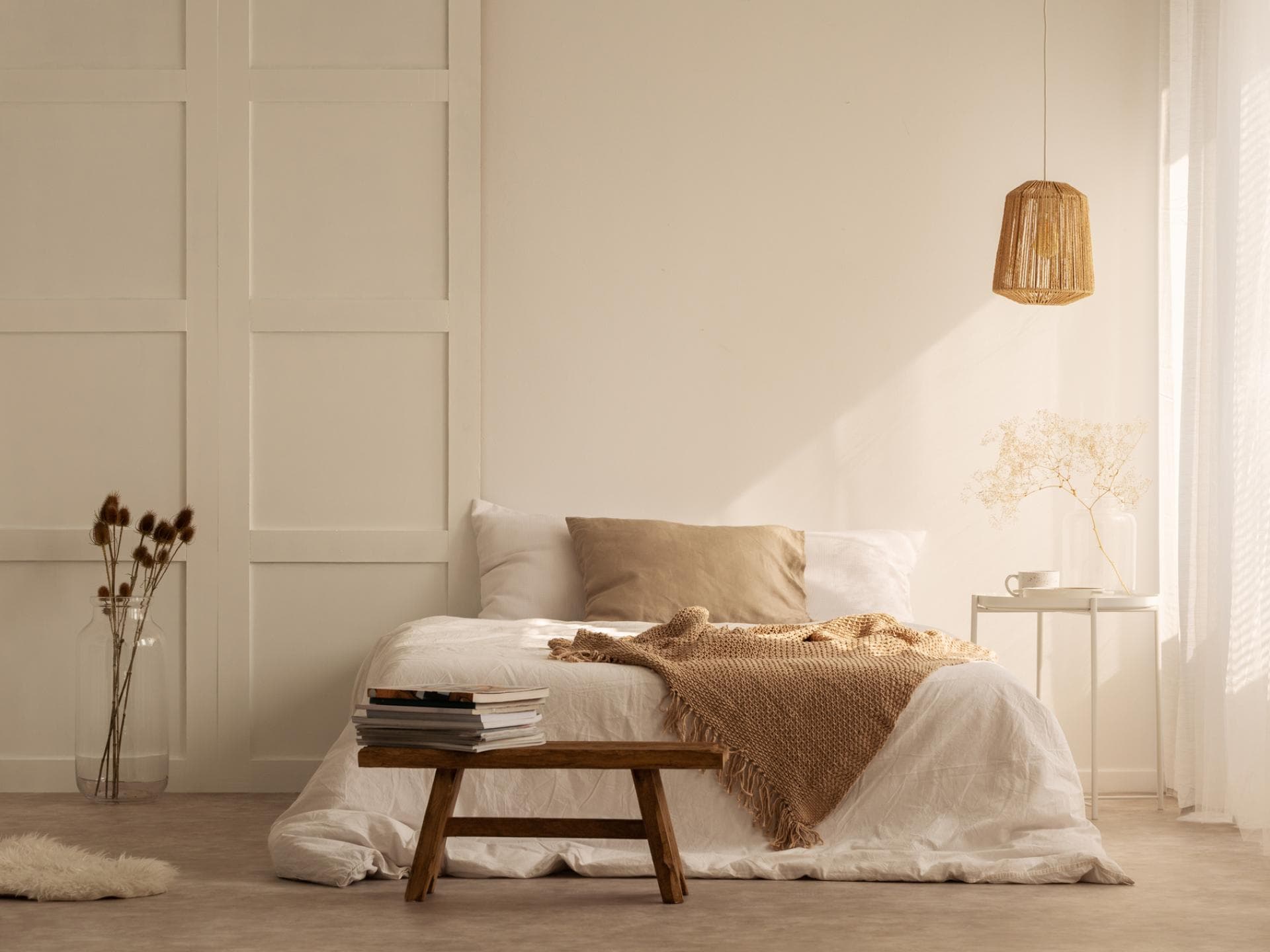 Beigefarbenes Schlafzimmer