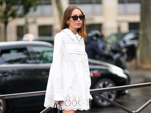 Streetstyle weißes Kleid mit Lochstickerei
