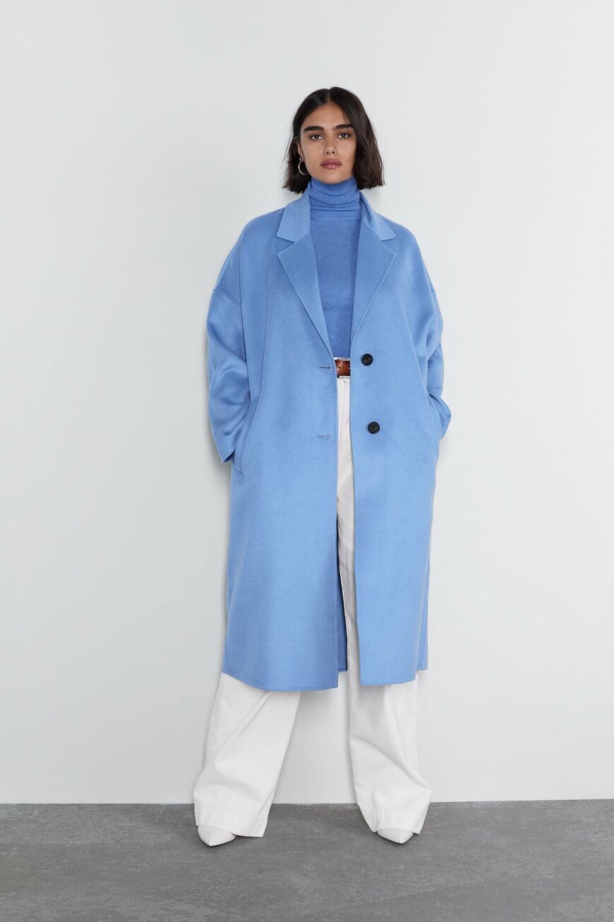Manteco Wool Coat Mantel Blau Zara Wool Coat Zara Mantel Online